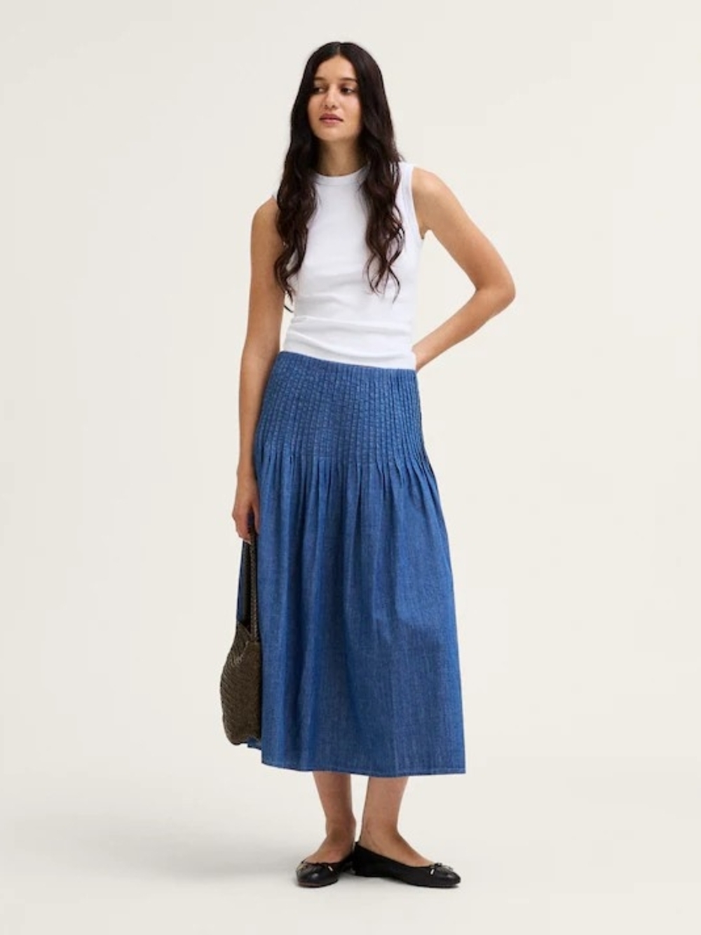 Blue Smocked Midi Skirt - Women's